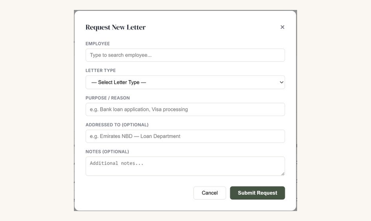 ZaitoonHR letter and document generation workflow