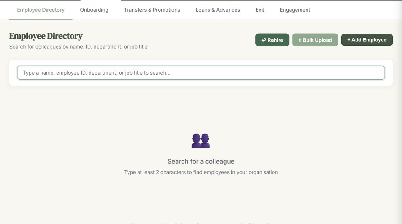 ZaitoonHR employee directory and record-management module