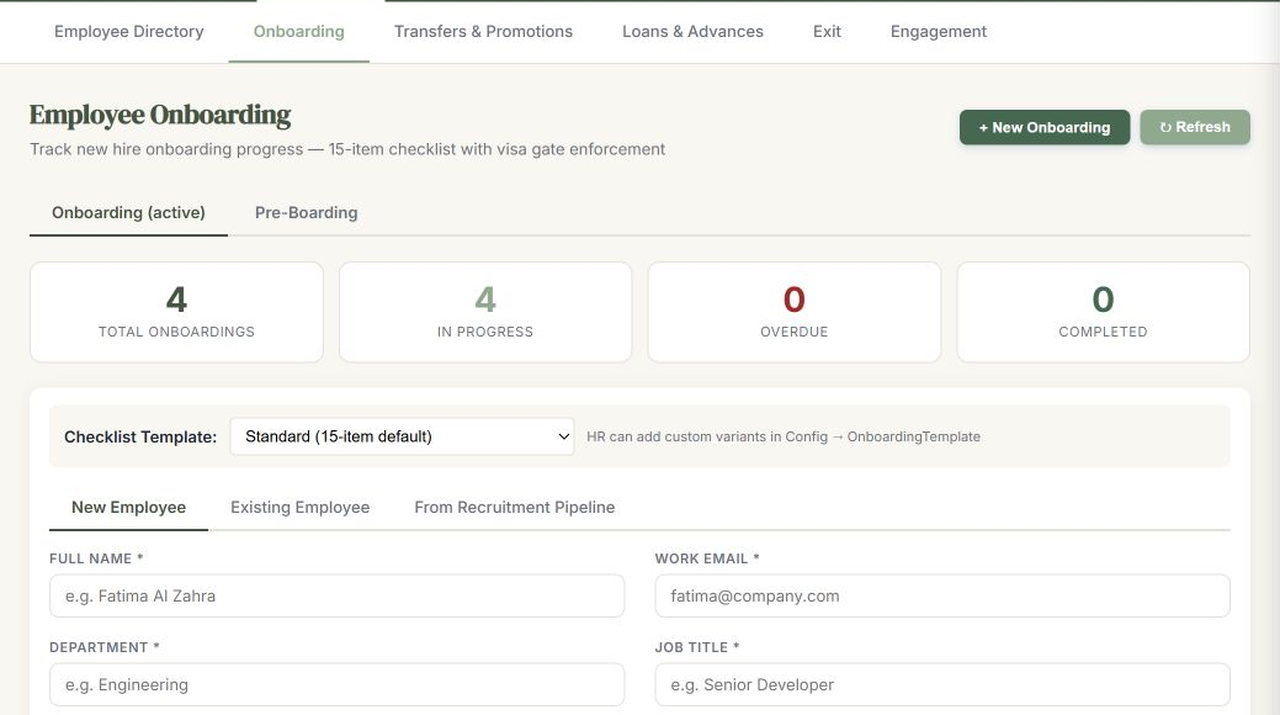 ZaitoonHR employee onboarding checklist and setup workflow